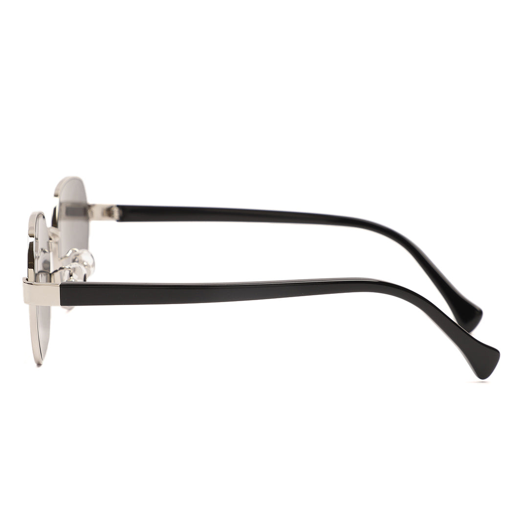 Minimalist Oval Silver Frame Sunglasses